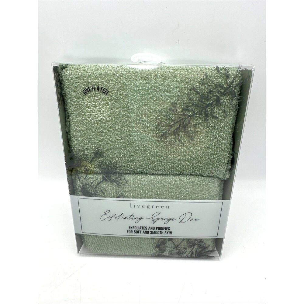 Livegreen Exfoliating Sponge Duo Green NEW IN PACKAGE